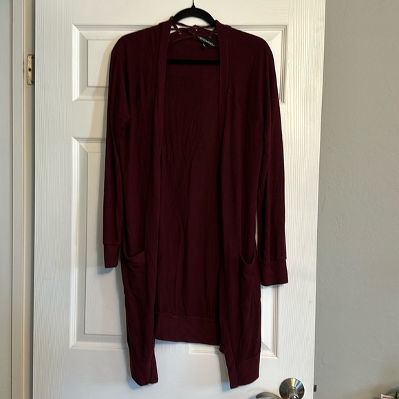 Inspired Hearts Maroon Cut-Out Detail Cardigan - Picture 1 of 7